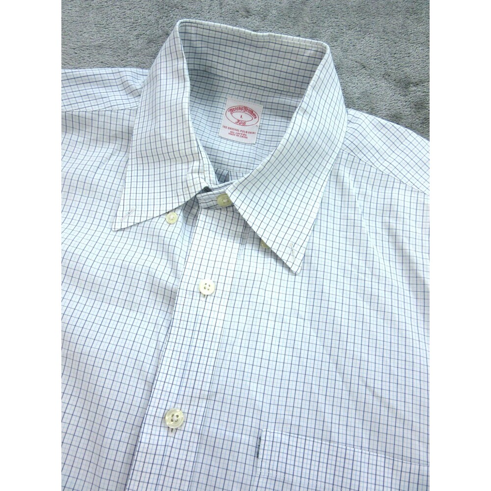 Brooks Brothers Shirt Men's Large Original Polo Non-Iron Plaid Blue Long Sleeve